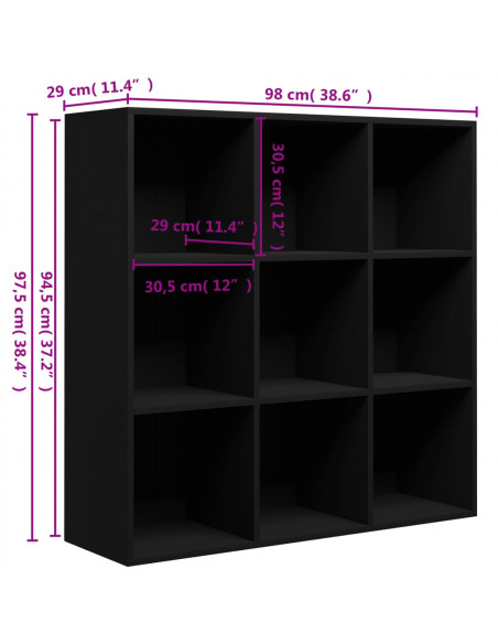 Libreria Nera 98x29x97,5 cm in Legno Multistrato