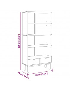 Libreria OTTA con 2 Cassetti Marrone in Legno Massello di Pino