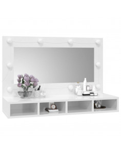 Mobile a Specchio con LED Bianco Lucido 90x31,5x62 cm