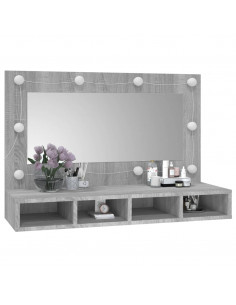 Mobile a Specchio con LED Grigio Sonoma 90x31,5x62 cm