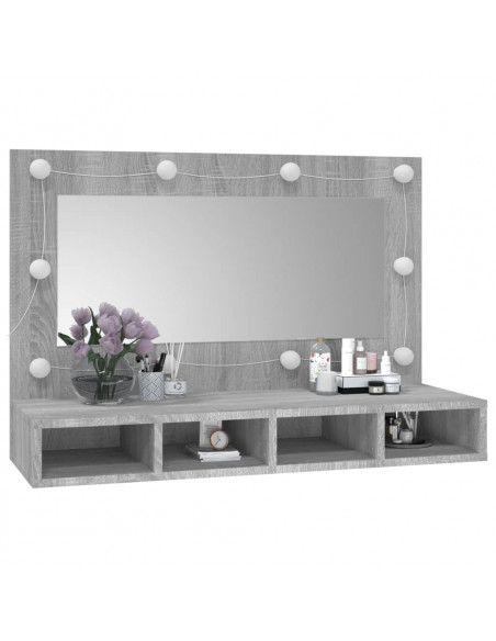 Mobile a Specchio con LED Grigio Sonoma 90x31,5x62 cm