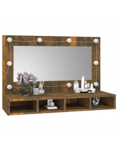 Mobile a Specchio con LED Rovere Fumo 90x31,5x62 cm
