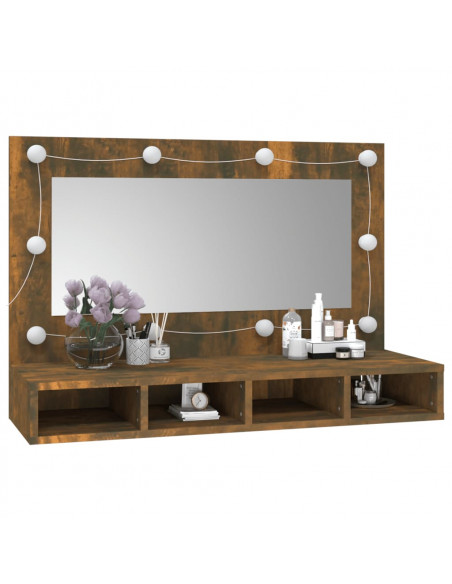 Mobile a Specchio con LED Rovere Fumo 90x31,5x62 cm