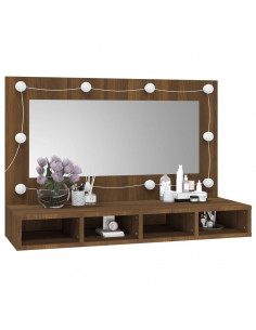 Mobile a Specchio con LED Rovere Marrone 90x31,5x62 cm