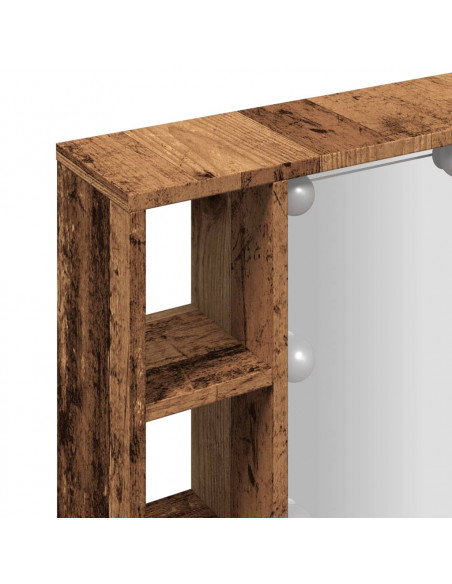 Mobile a Specchio LED Legno Antico 76x15x55 cm Multistrato