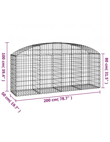 Cesto Gabbione ad Arco 200x50x80/100 cm Ferro Zincato
