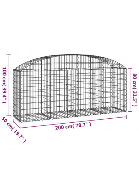 Cesto Gabbione ad Arco 200x50x80/100 cm Ferro Zincato