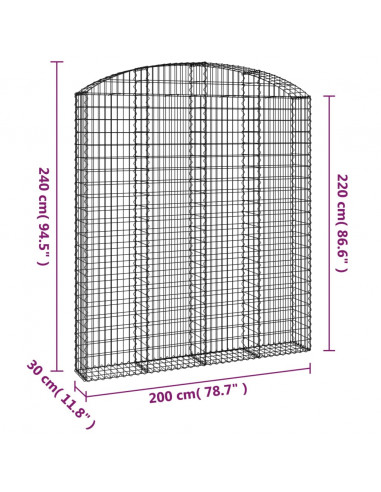 Cesto Gabbione ad Arco 200x30x220/240 cm Ferro Zincato