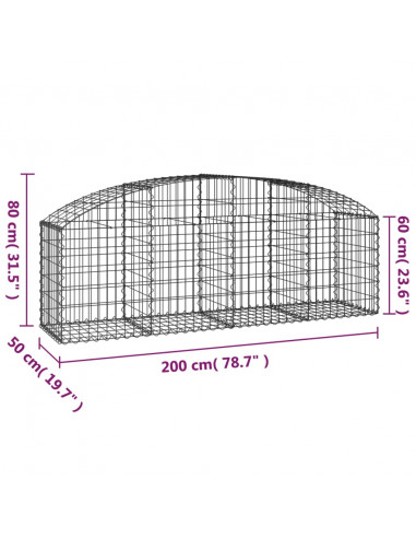 Cesto Gabbione ad Arco 200x50x60/80 cm Ferro Zincato