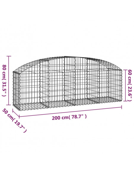 Cesto Gabbione ad Arco 200x50x60/80 cm Ferro Zincato