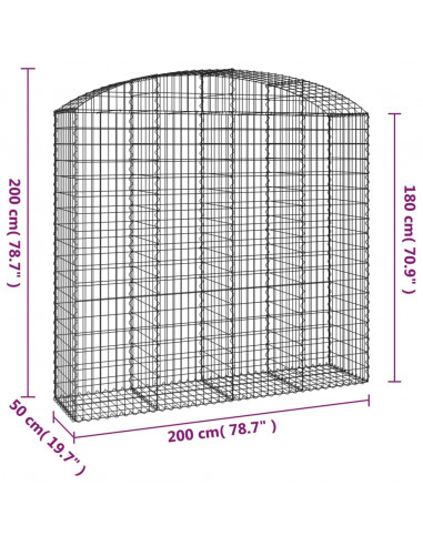 Cesto Gabbione ad Arco 200x50x180/200 cm Ferro Zincato