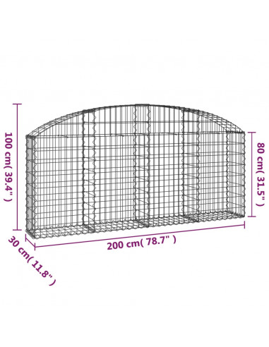 Cesto Gabbione ad Arco 200x30x80/100 cm Ferro Zincato