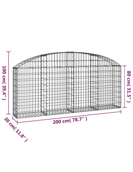 Cesto Gabbione ad Arco 200x30x80/100 cm Ferro Zincato