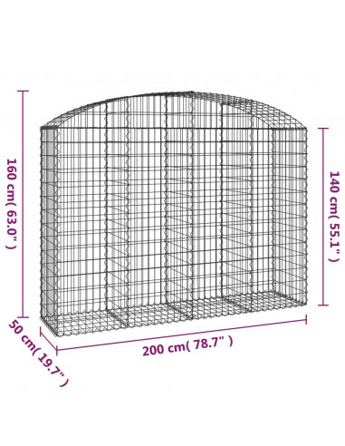 Cesto Gabbione ad Arco 200x50x140/160 cm Ferro Zincato