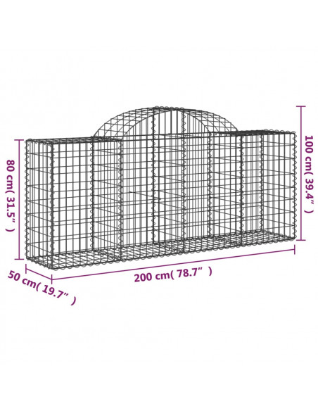 Cesto Gabbione ad Arco 200x50x80/100 cm Ferro Zincato