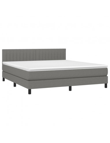 Letto a Molle Materasso e LED Grigio Scuro 160x200cm in Tessuto