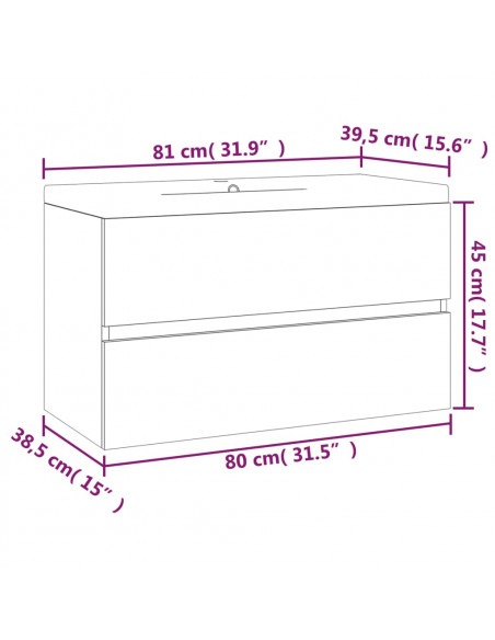 Mobile Bagno Lavabo Integrato Rovere Marrone Legno Multistrato