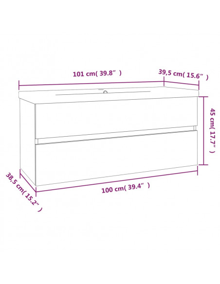 Mobile Bagno Lavabo Integrato Rovere Marrone Legno Multistrato