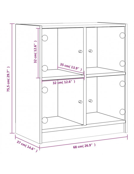 Mobile con Ante in Vetro Grigio Sonoma 68x37x75,5 cm