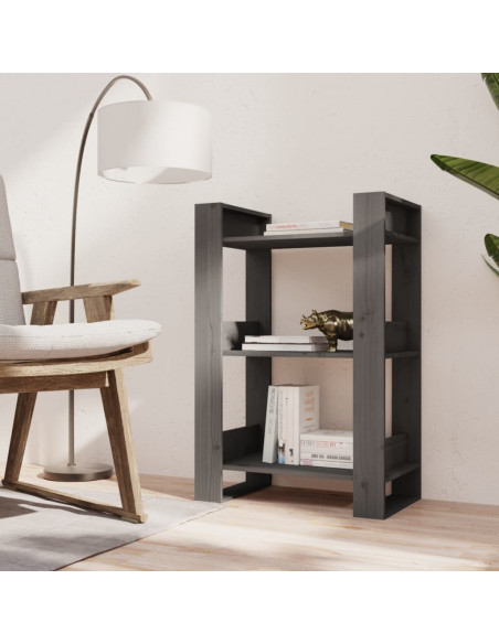 Libreria/Divisorio Grigio 60x35x91 cm in Legno Massello di Pino