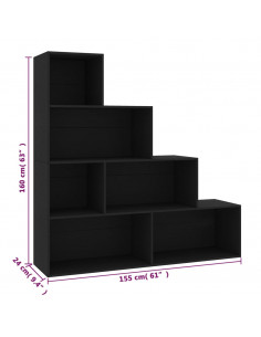 Libreria/Divisorio Nero 155x24x160 cm in Legno Multistrato