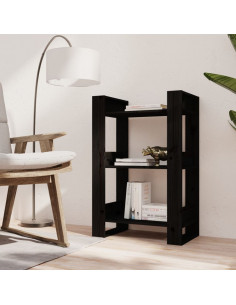 Libreria/Divisorio Nero 60x35x91 cm in Legno Massello di Pino
