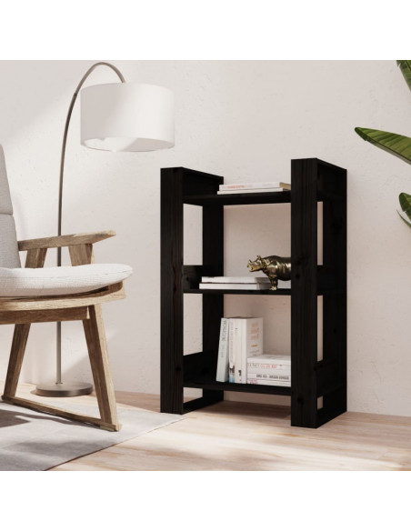 Libreria/Divisorio Nero 60x35x91 cm in Legno Massello di Pino