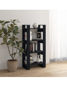 Libreria/Divisorio Nero 80x35x125 cm Legno Massello