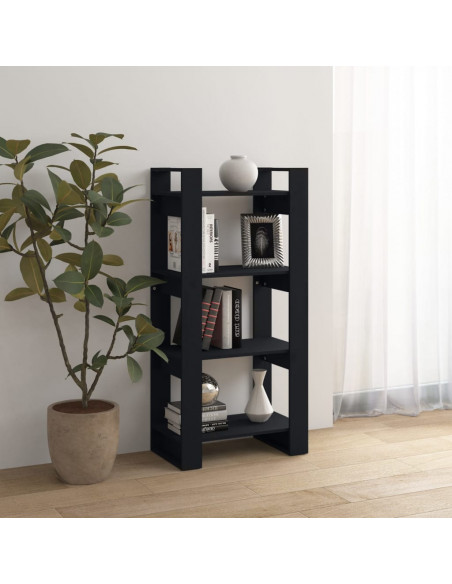 Libreria/Divisorio Nero 80x35x125 cm Legno Massello