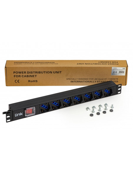 LINK MULTIPRESA DA RACK 19" 7 PRESE UNIVERSALI CON INTERRUTTORE SPINA ITALIANA 16A CAVO MT 3