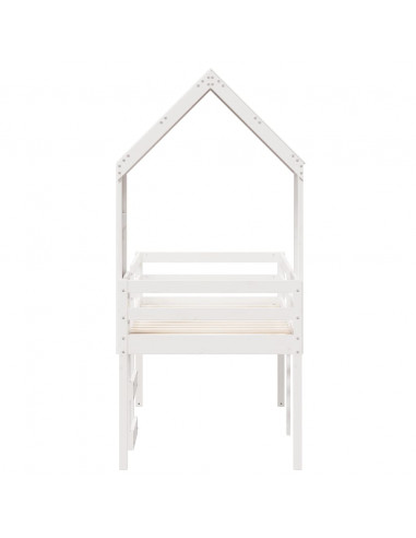 Letto a Soppalco con Tetto Bianco 90x200 cm in Legno di Pino