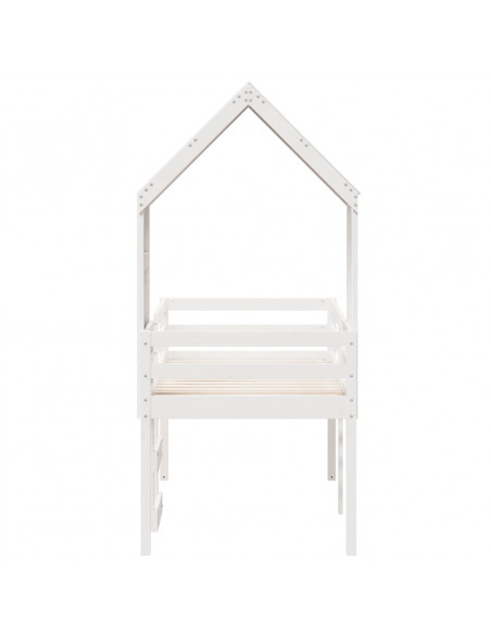 Letto a Soppalco con Tetto Bianco 90x200 cm in Legno di Pino