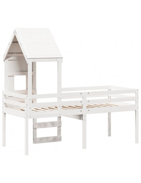 Letto a Soppalco con Tetto Bianco 90x200 cm in Legno di Pino