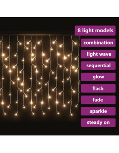 Luci a Ghiaccioli a LED 10 m 400 LED Bianco Caldo 8 Funzioni