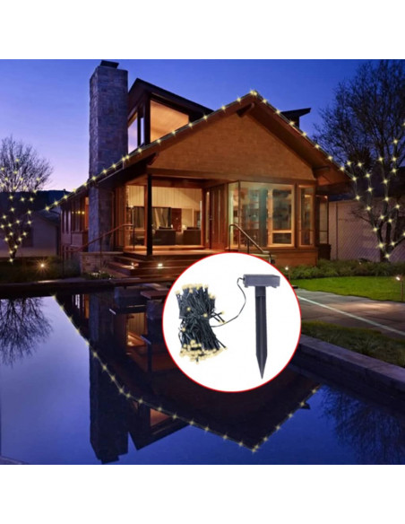 Luci a Stringa Solare LED Bianco Caldo Decorazione Natalizia