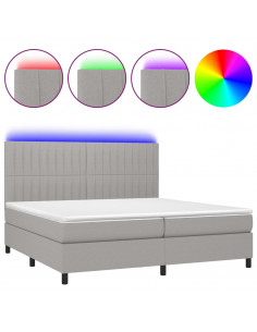 Letto a Molle Materasso e LED Grigio Chiaro 200x200 cm Tessuto 2