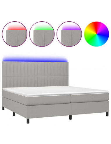 Letto a Molle Materasso e LED Grigio Chiaro 200x200 cm Tessuto