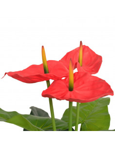 Anturium Pianta Artificiale con Vaso 90 cm Rosso e Giallo 2