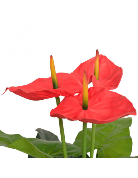 Anturium Pianta Artificiale con Vaso 90 cm Rosso e Giallo