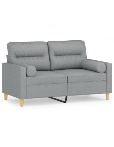 Divano a 2 Posti con Cuscini Grigio Chiaro 120 cm in Tessuto