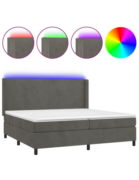 Letto a Molle con Materasso e LED Grigio Scuro 200x200 cm