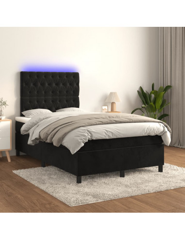 Letto a Molle con Materasso e LED Nero 120x190 cm in Velluto