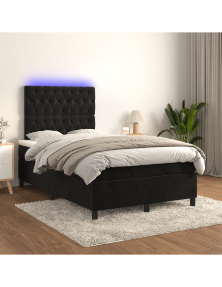 Letto a Molle con Materasso e LED Nero 120x190 cm in Velluto