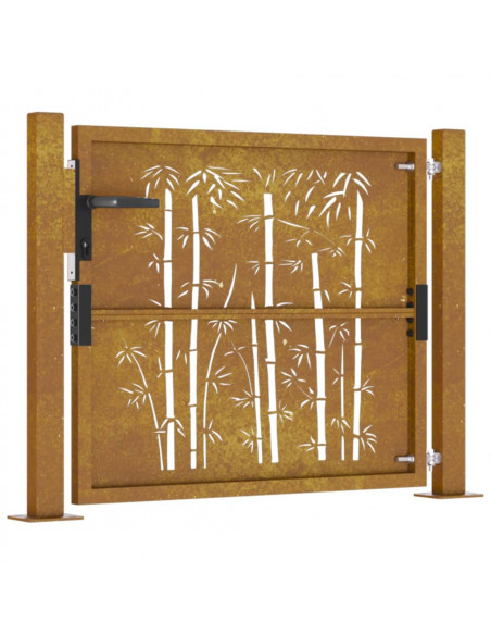 Cancello da Giardino 105x105 cm in Acciaio Corten Design Bambù