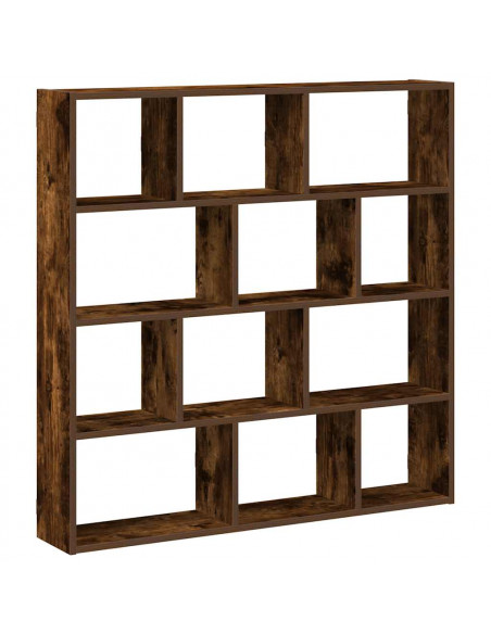 Mensola a Cubo da Muro 12 Scomparti in Truciolato Rovere Fumo