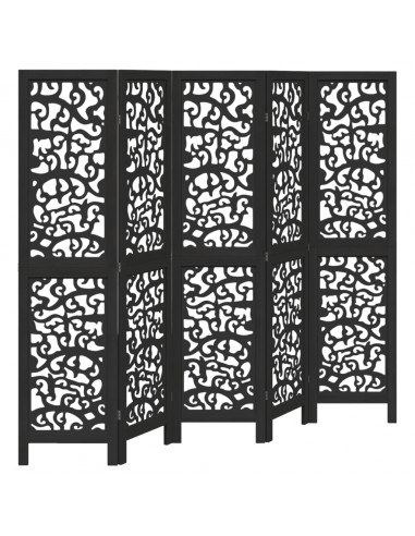 Divisorio Ambienti 5 Pannelli Nero Legno Massello di Paulownia