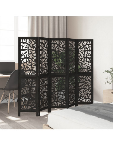 Divisorio Ambienti 5 Pannelli Nero Legno Massello di Paulownia