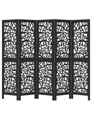 Divisorio Ambienti 5 Pannelli Nero Legno Massello di Paulownia