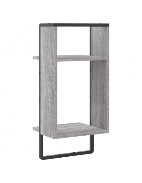 Mensola a Parete con Asta Grigio Sonoma 30x25x65 cm