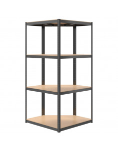 Mensola Angolare 4 Ripiani Antracite Acciaio Legno Multistrato